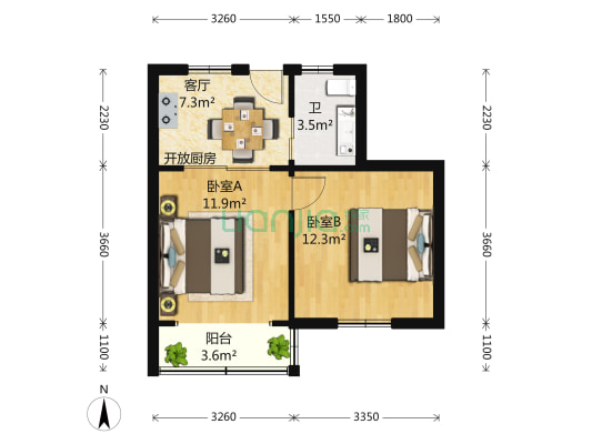 安顺路275号 2室1厅1卫 43平方