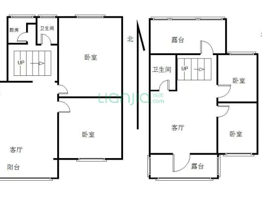 此房跃层复式、楼上楼下南北通透户型好、无遮挡采光好-户型图