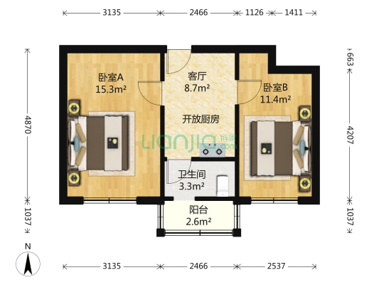 马连道路5号院 2室1厅1卫 54平方