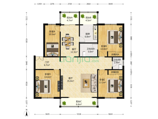 柳城大道东段218号 4室2厅2卫 168平方