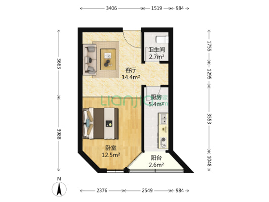 翠微中里 1室1厅1卫 49平方