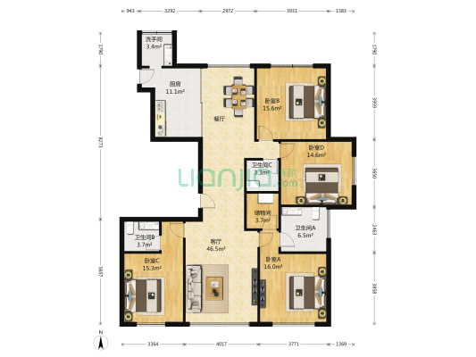 金茂府南区 4室1厅4卫 229平方