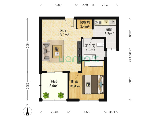 海汇清波苑 1室1厅1卫 60平方