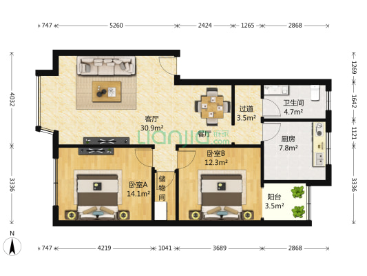 丽景湾 2室1厅1卫 97平方
