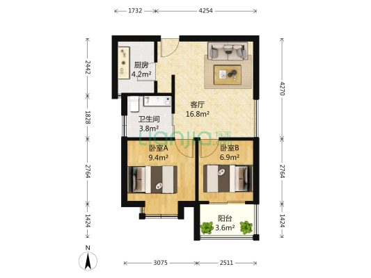 百家湖西花园伦敦城 2室1厅1卫 66平方