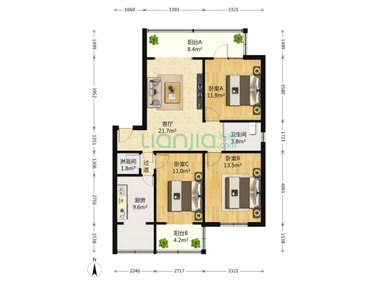 玉林五巷2号 3室1厅2卫 99平方