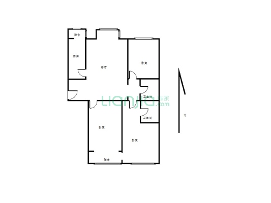 南北正房毛坯房3居平地没坡交通方便环境好-户型图