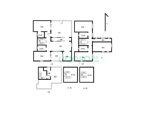 香港置地品质楼盘、单层面150㎡、2+2+大露台中式合院-户型图