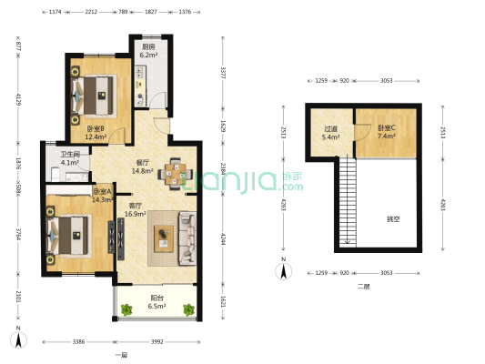 武夷花园 3室2厅1卫 86平方