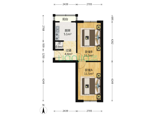 爱华街 2室0厅1卫 50平方