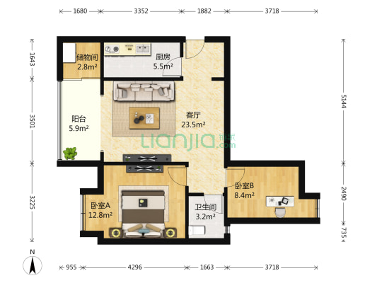 鑫苑名家二期 2室1厅1卫 73平方