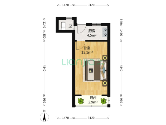 延吉二村 1室0厅1卫 29平方
