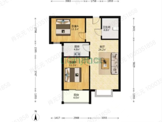 名流美域，满二，朝南两居，采光好，看房方便-户型图
