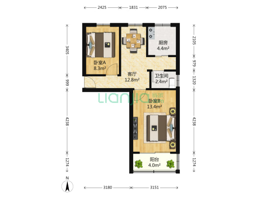凤凰西街223号 2室1厅1卫 58平方