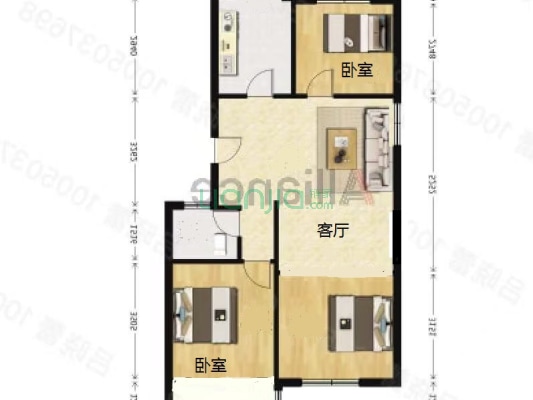 市直小区 3室2厅 南 北-户型图