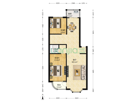 阳光花园 2室1厅1卫 104平方
