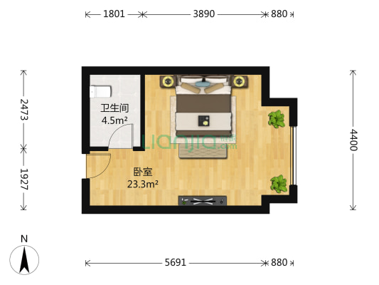 万达SOHO公寓 1室0厅1卫 41平方