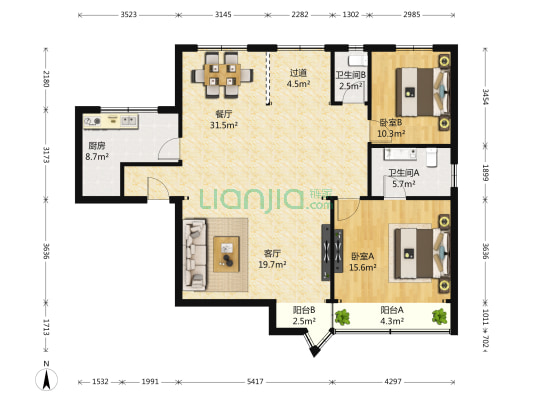 盛泰公寓 2室2厅2卫 139平方