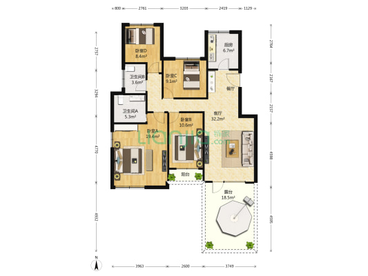 金地檀溪 4室1厅2卫 128平方