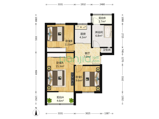 新光花园 3室1厅2卫 69平方