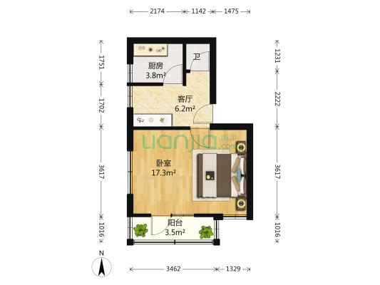 建津里 1室1厅1卫 28平方