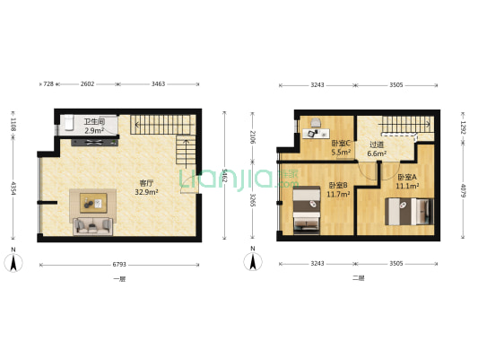 叠彩中心 3室1厅1卫 62平方