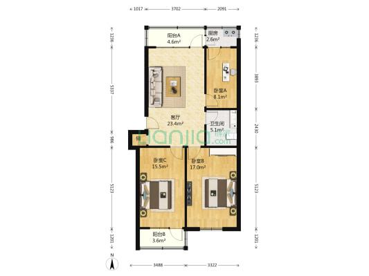 淮河东路52号 3室1厅1卫 100平方