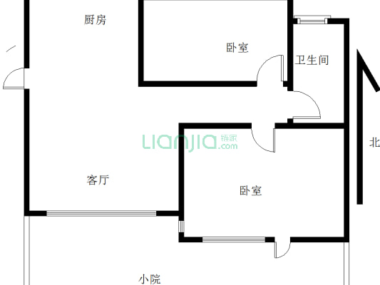 京汉一期 一楼带院 两居室 通透 房证满五 可按揭-户型图