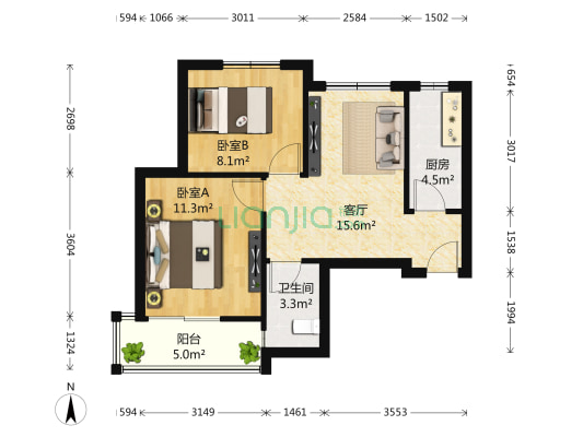 天城铭园 2室1厅1卫 75平方