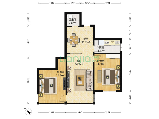 天河公寓 2室2厅1卫 98平方