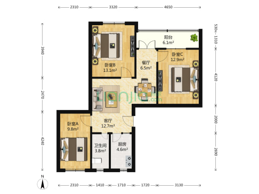 莘沥路18弄 3室2厅1卫 103平方