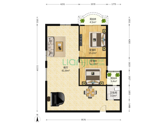 富临大厦 2室1厅1卫 123平方