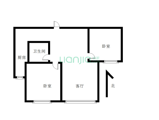 嘉禾汇景湾小区2室1厅1厨1卫户型-户型图