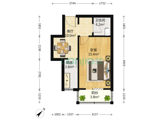 三源里街 1室1厅1卫 46平方
