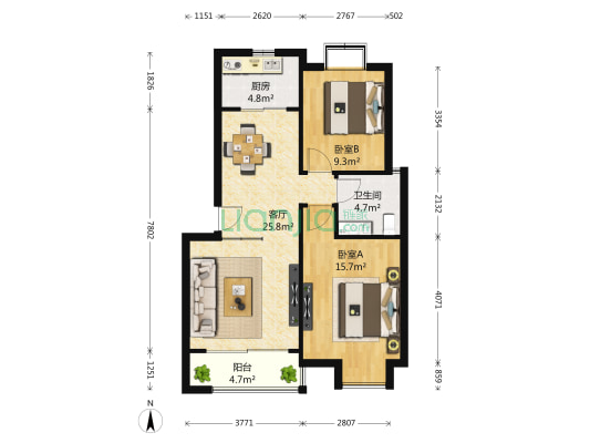 南湖春城 2室1厅1卫 87平方