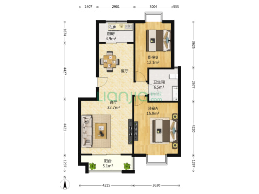 荣发又一居 2室1厅1卫 101平方
