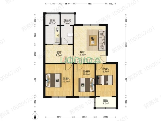 世纪嘉园 中间楼层 精装修 采光好无遮挡-户型图