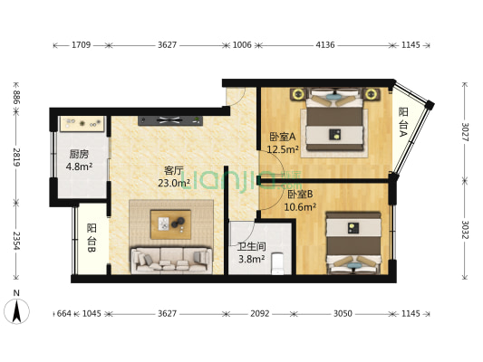 东方花园新村 2室1厅1卫 78平方