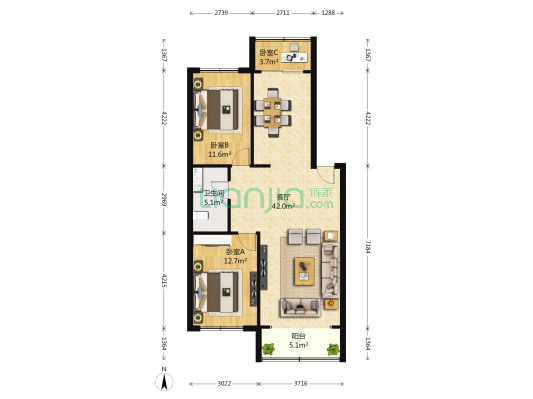 明阳花园小区 3室1厅1卫 103平方