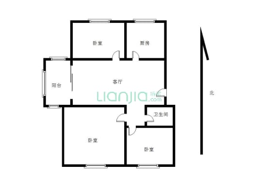 丽都时代家园大三室，三室两厅一厨一卫-户型图