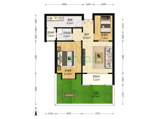 东方龙湖湾南湖苑 2室1厅1卫 69平方