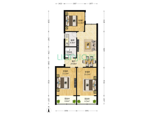 树蓓巷1号 3室1厅1卫 109平方