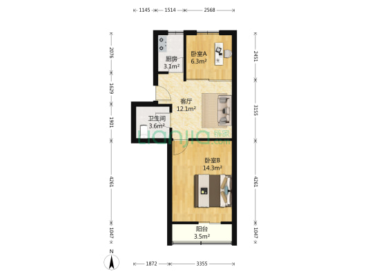 宋仙洲巷散盘 2室1厅1卫 55平方