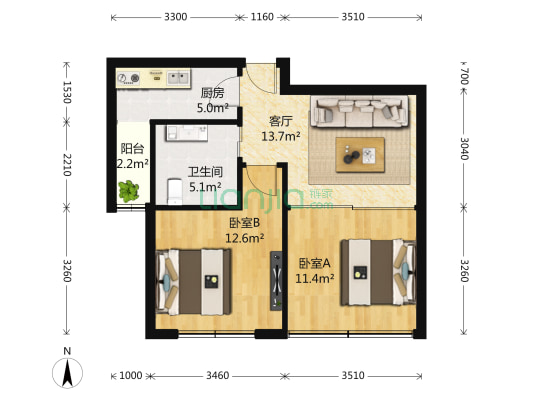 闵浦新苑六村 2室1厅1卫 60平方