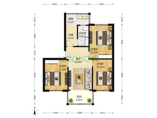 沙子堰西巷5号 3室1厅1卫 84平方