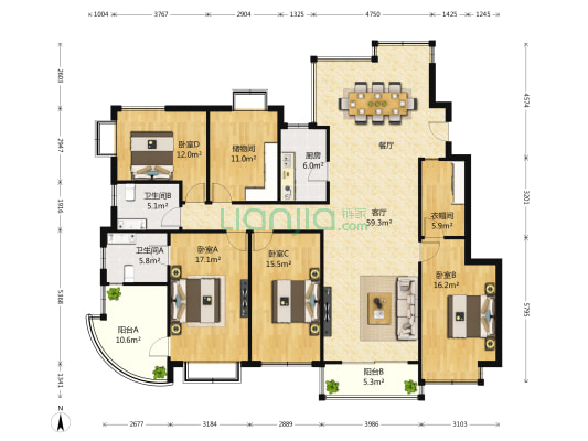 世纪城望江苑 4室1厅2卫 205平方