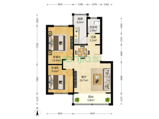 二十一世纪花园一期 2室1厅1卫 86平方