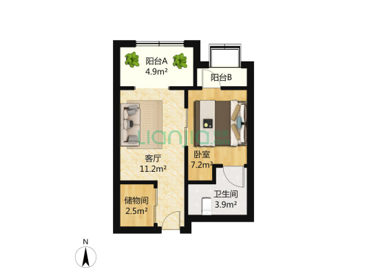 万达广场(周浦) 1室0厅1卫 58平方