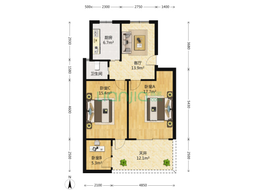 小金元 3室1厅1卫 64平方