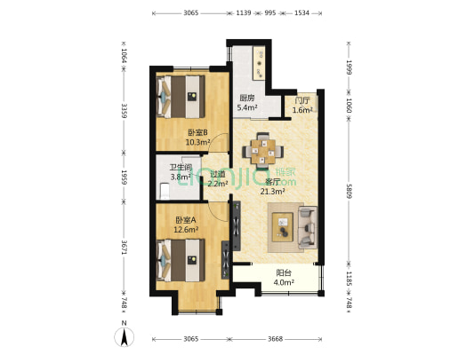 开泰锦城 2室1厅1卫 93平方